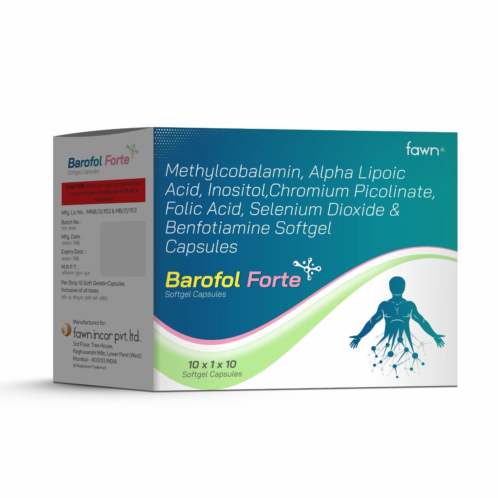 Benfotiamine, Methylcobalamin, Alpha Lipoic Acid, Inositol, Chromium Polynicotinate SoftGel Capsules – BAROFOL FORTE - Fawn Incor