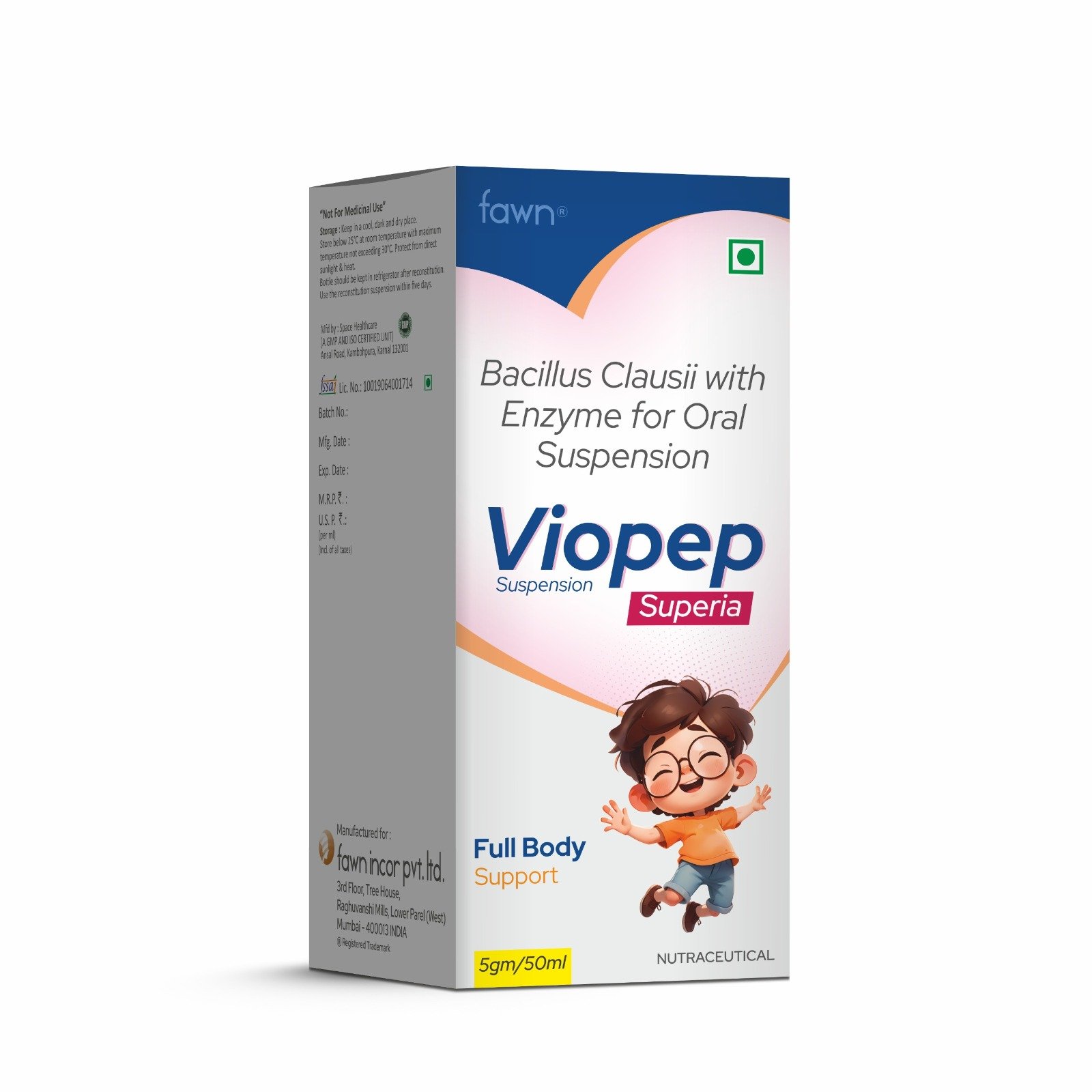 Bacillus Clausii with Enzymes Oral Suspension - VIOPEP SUPERIA - Fawn Incor