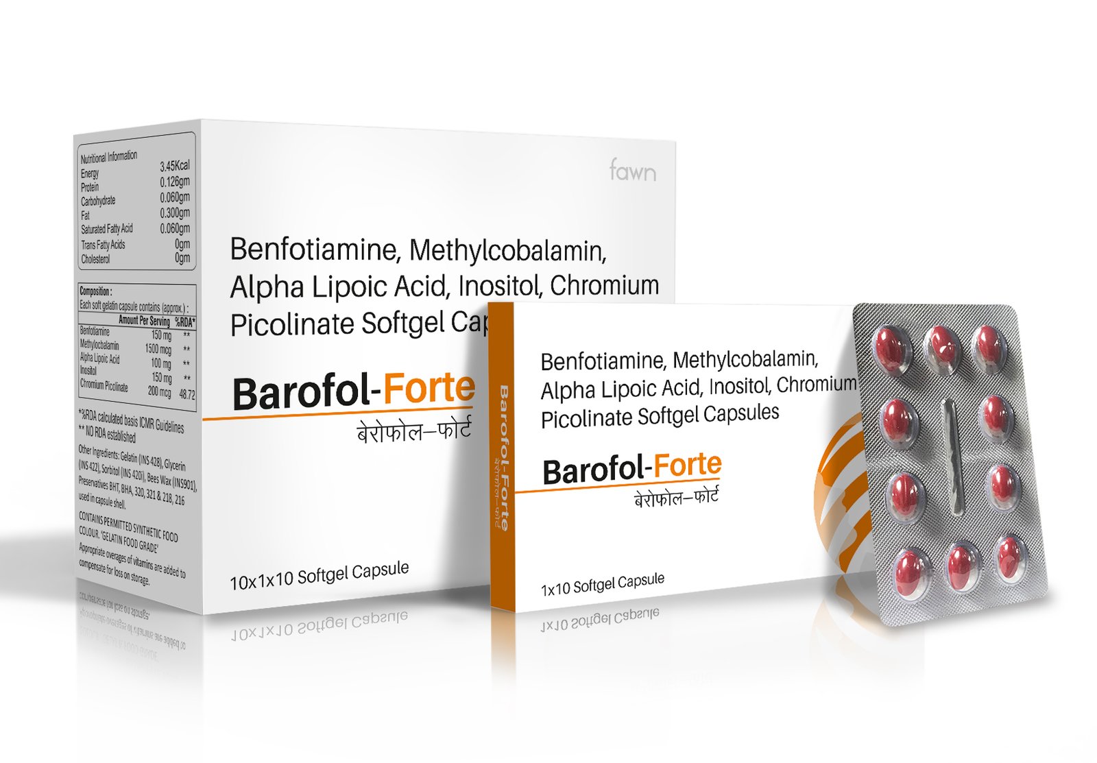 Benfotiamine, Methylcobalamin, Alpha Lipoic Acid, Inositol, Chromium Polynicotinate SoftGel Capsules - BAROFOL FORTE