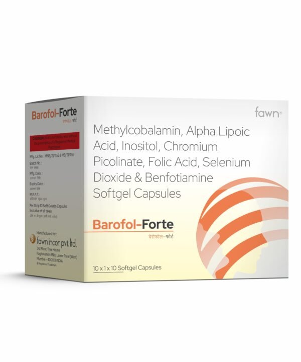 Benfotiamine, Methylcobalamin, Alpha Lipoic Acid, Inositol, Chromium Polynicotinate SoftGel Capsules - BAROFOL FORTE
