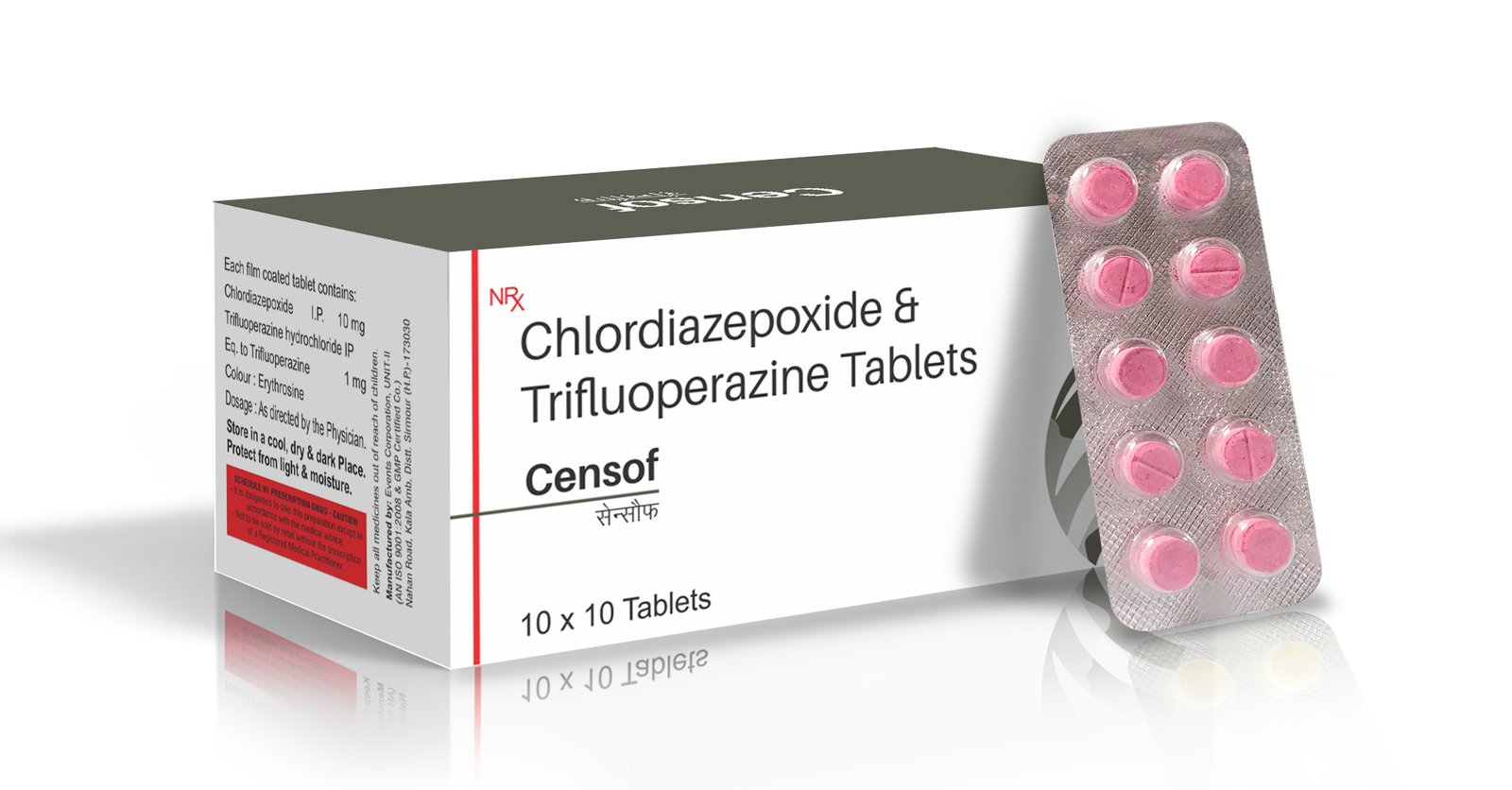 Chlordiazepoxide 10 mg + Trifluoperazine 1 mg Tablets - CENSOF