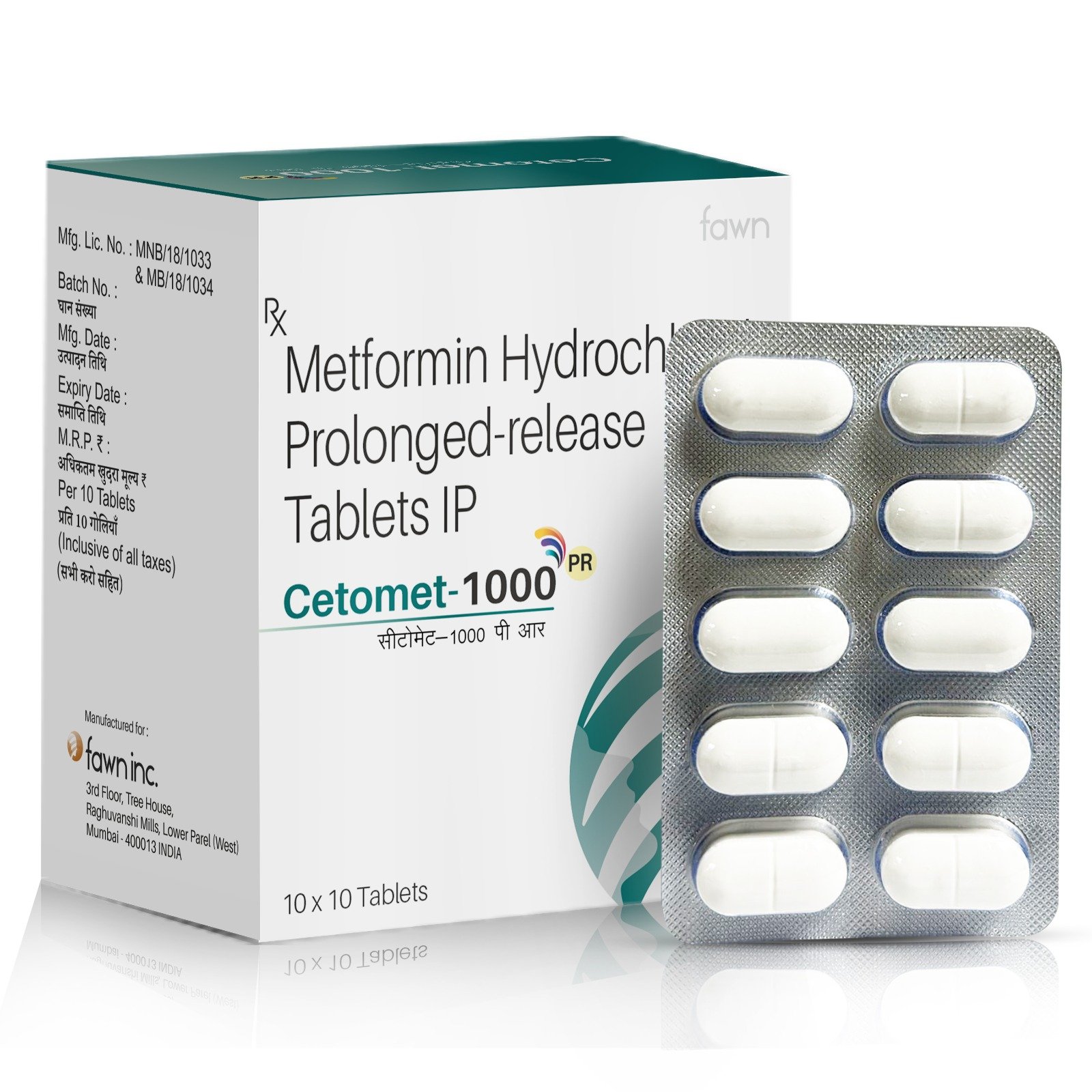 Metformin Hydrochloride 500 mg Prolonged Release Tablets - CETOMET 1000 PR