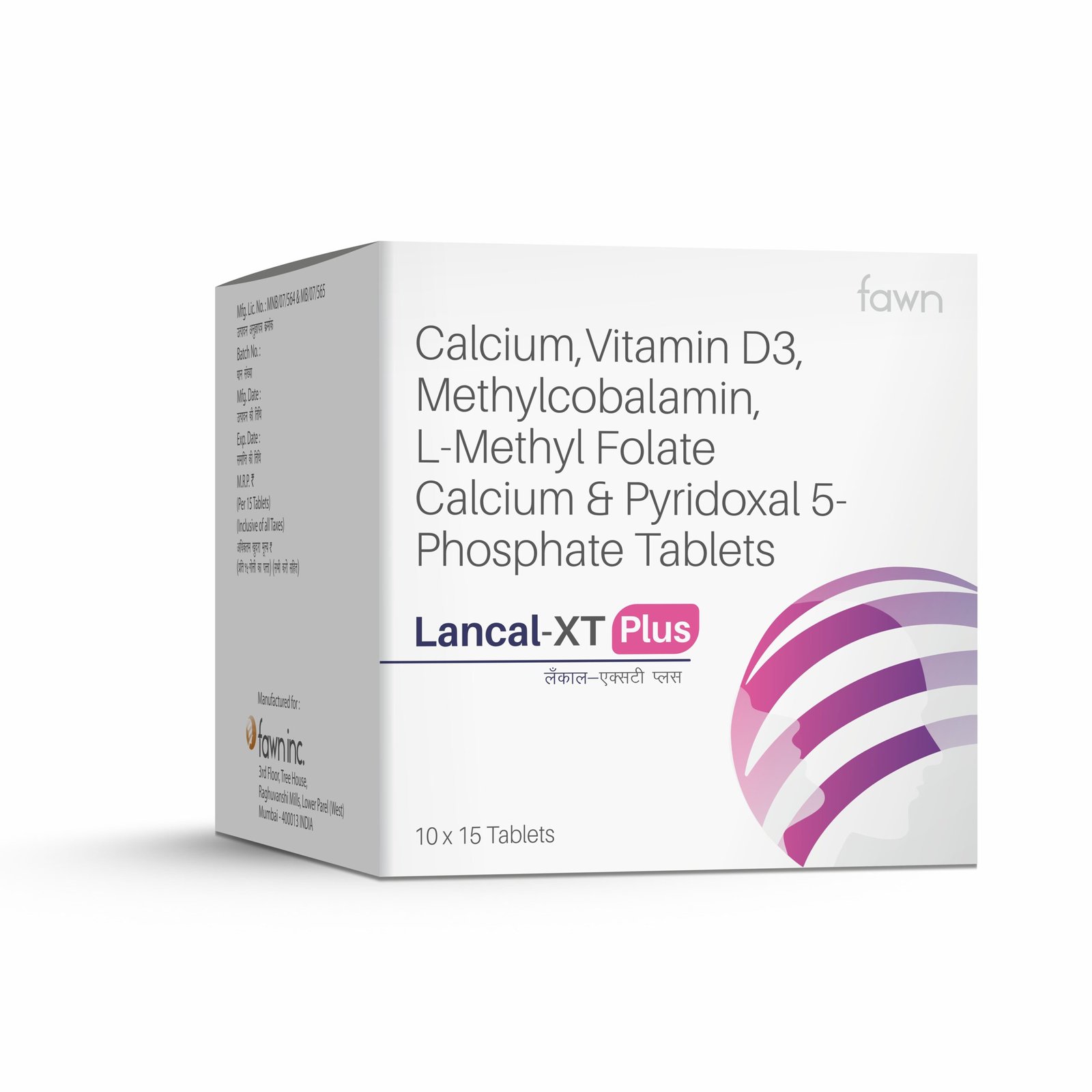 Calcium Carbonate + Vitamin D3 + Methylcobalamin + L-Methyl Folate Calcium + Pyridoxal-5-Phosphate Tablets – LANCAL XT PLUS - Fawn Incor