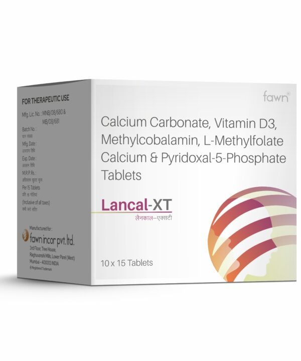 Calcium Carbonate Vitamin D3 Methylcobalamin L-Methylfolate Calcium & Pyridoxal-5 Phosphate Tablets - LANCAL XT - Fawn Incor