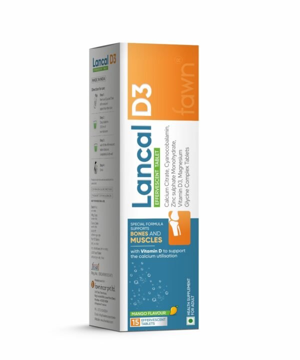Calcium + Vitamin D3 + Magnesium Effervescent Tablets ( Mango Flavour ) - LANCAL D3 Effervescent Tablets - Fawn Incor