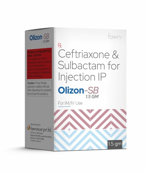Ceftriaxone & Sulbactam for Injection 1.5 GM - OLIZON SB 1500 - Fawn Incor