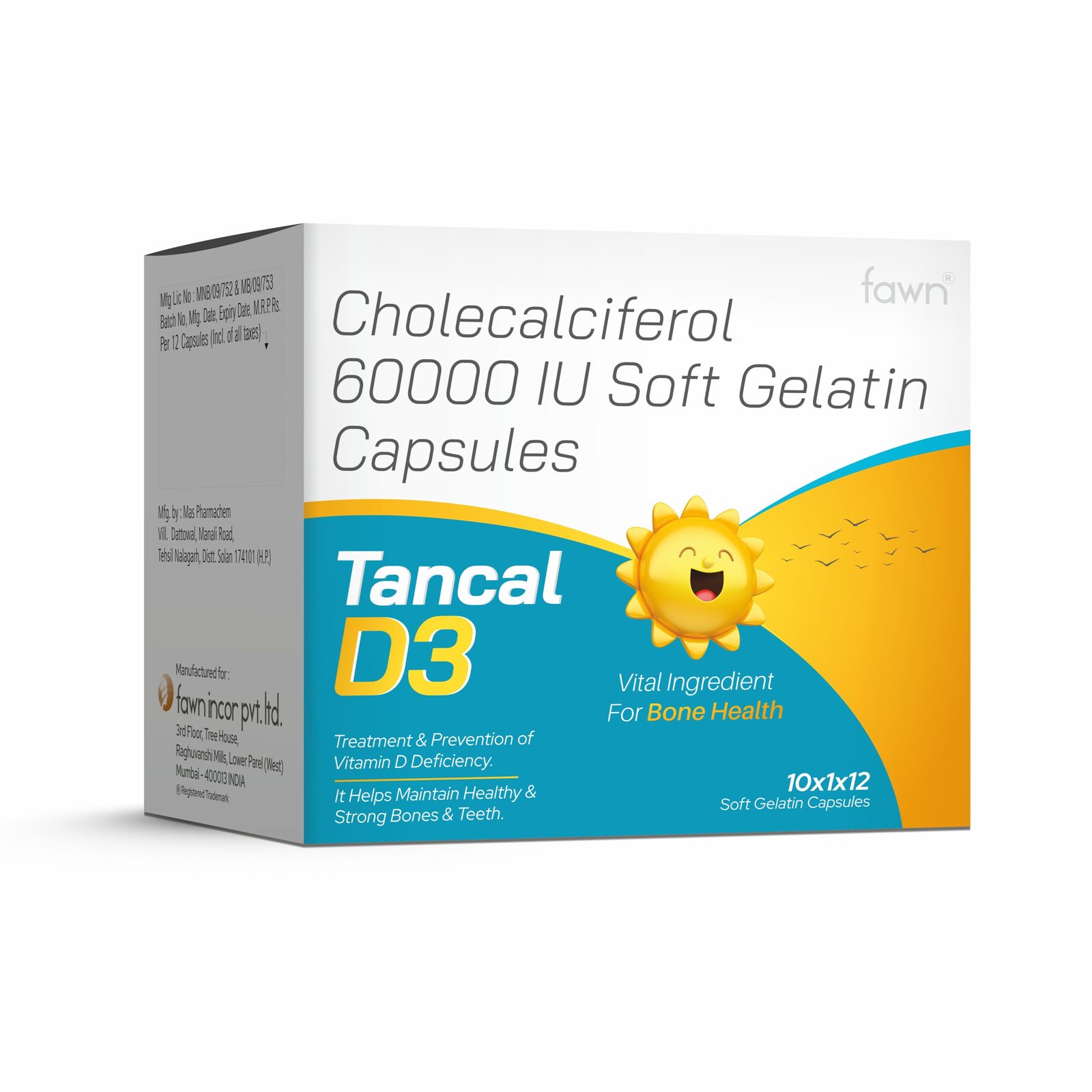 Cholecalciferol 60,000 IU Softgel Capsules - TANCAL D3 Capsules - Fawn Incor