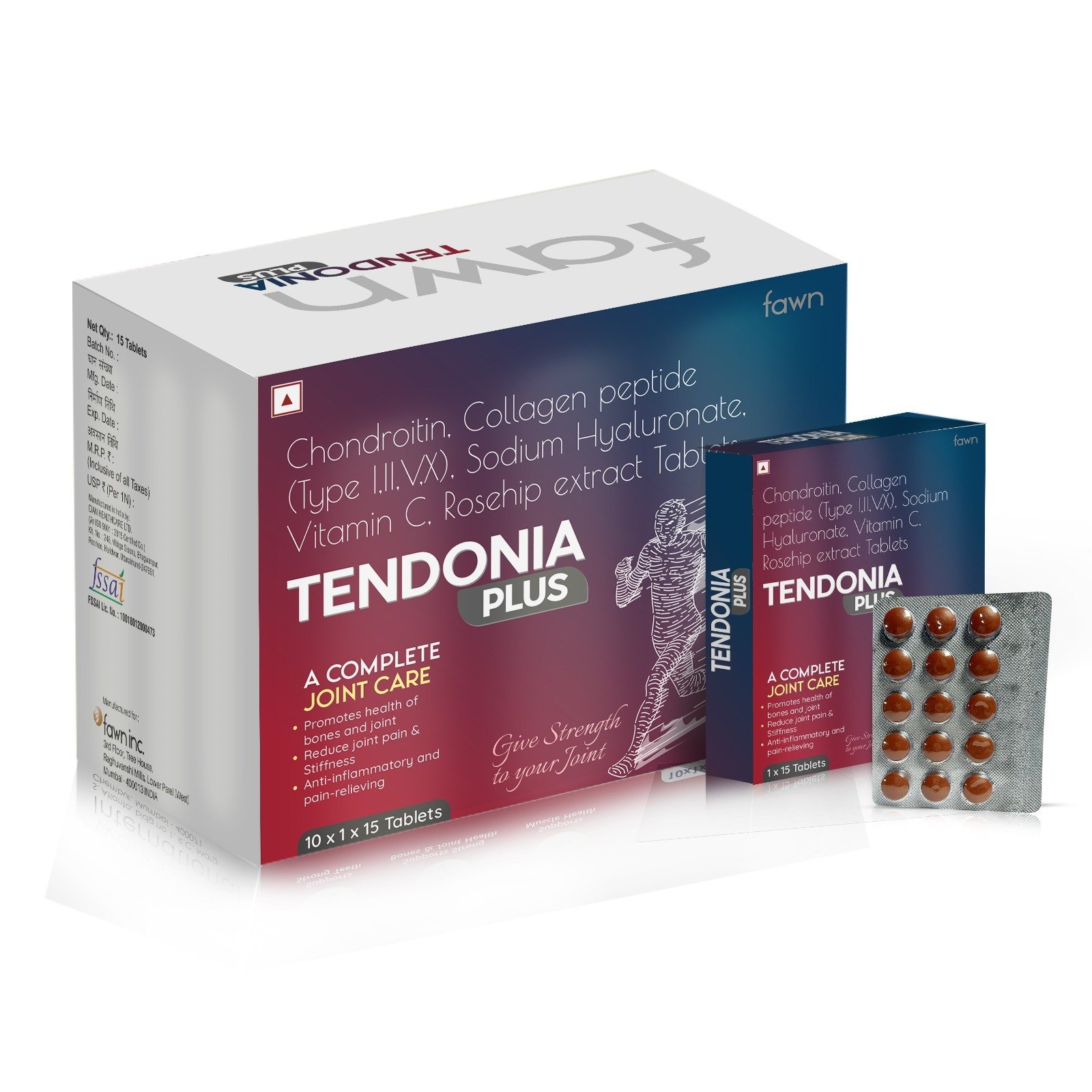 Chondroitin 200mg + Collagen peptide (Type I, II, V,X)200mg + Sodium Hyaluronate 75mg + Vitamin C 50mg+ Rosehip extract 10 mg