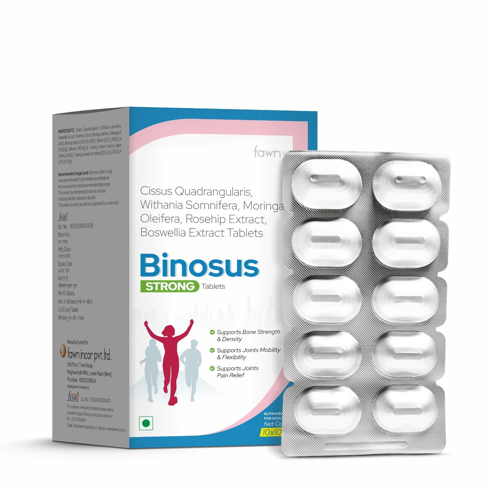 Cissus Quadrangulasis Withania Somnifera Moringa Oleifera Rosehip Extract Boswellia Tablets - BINOSUS STRONG