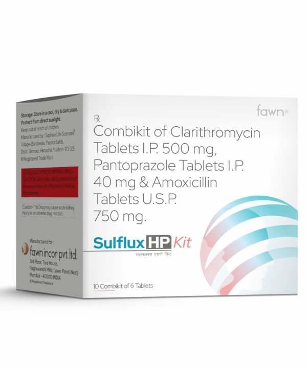 Combipack of Clarithromycin Tablets IP Pantoprazole Tablets IP & Amoxicillin Tablets USP - SULFLUX HP KIT - Fawn Incor