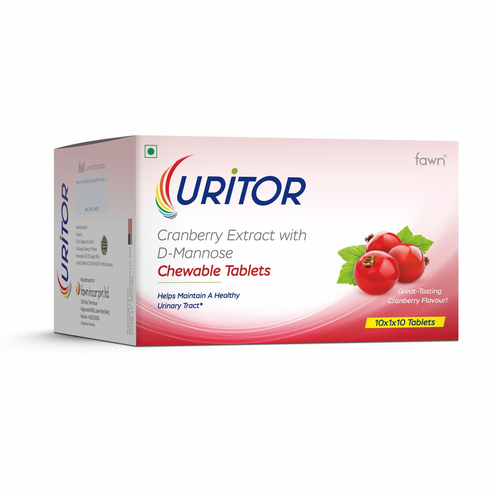 Cranberry Extract with D-Mannose Chewable Tablets - URITOR Tablets - Fawn Incor