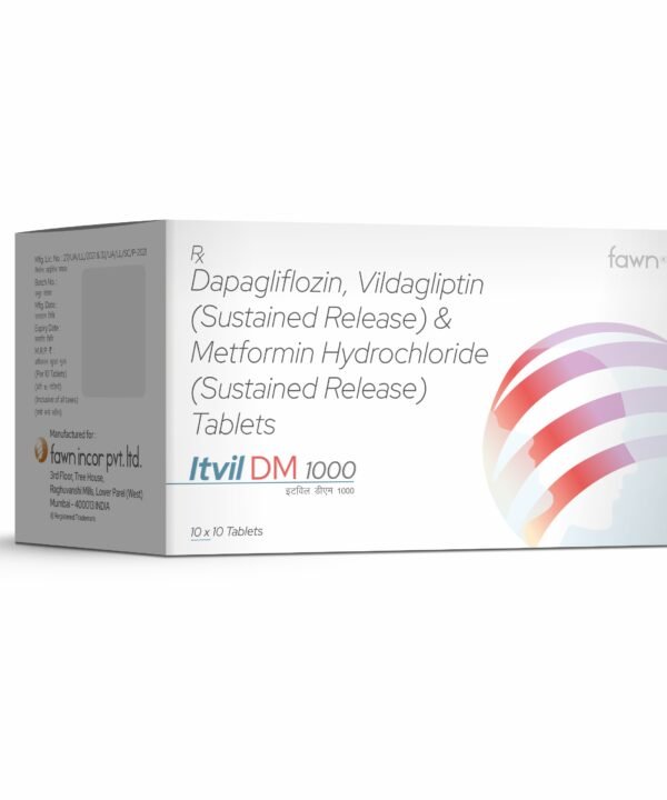Dapagliflozin Vildagliptin Sustained Release + Metformin Hydrochloride SR Tablets - ITVIL DM 1000 Tablets