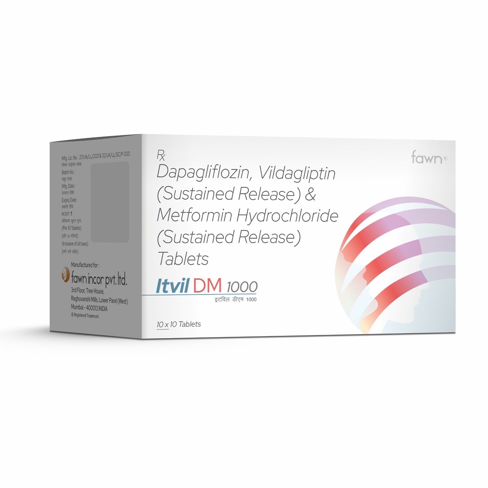 Dapagliflozin Vildagliptin Sustained Release + Metformin Hydrochloride SR Tablets - ITVIL DM 1000 Tablets