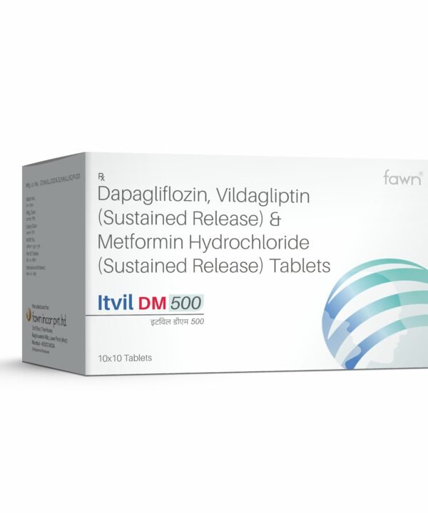 Dapagliflozin, Vildagliptin (Sustained Release) & Metformin Hydrochloride (SR) Tablets - ITVIL DM 500 - Fawn Incor