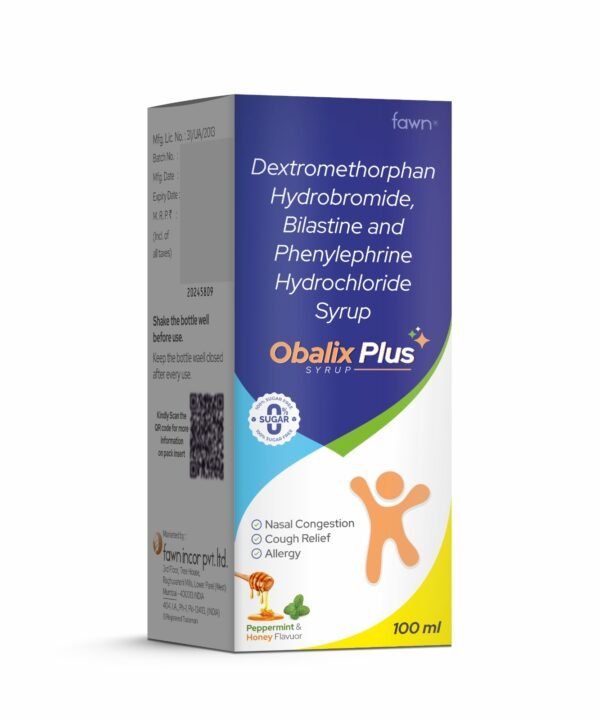Dextromethorphan Hydrobromide, Bilastine & Phenylephrine Hydrochloride Syrup - OBALIX PLUS Syrup - Fawn Incor