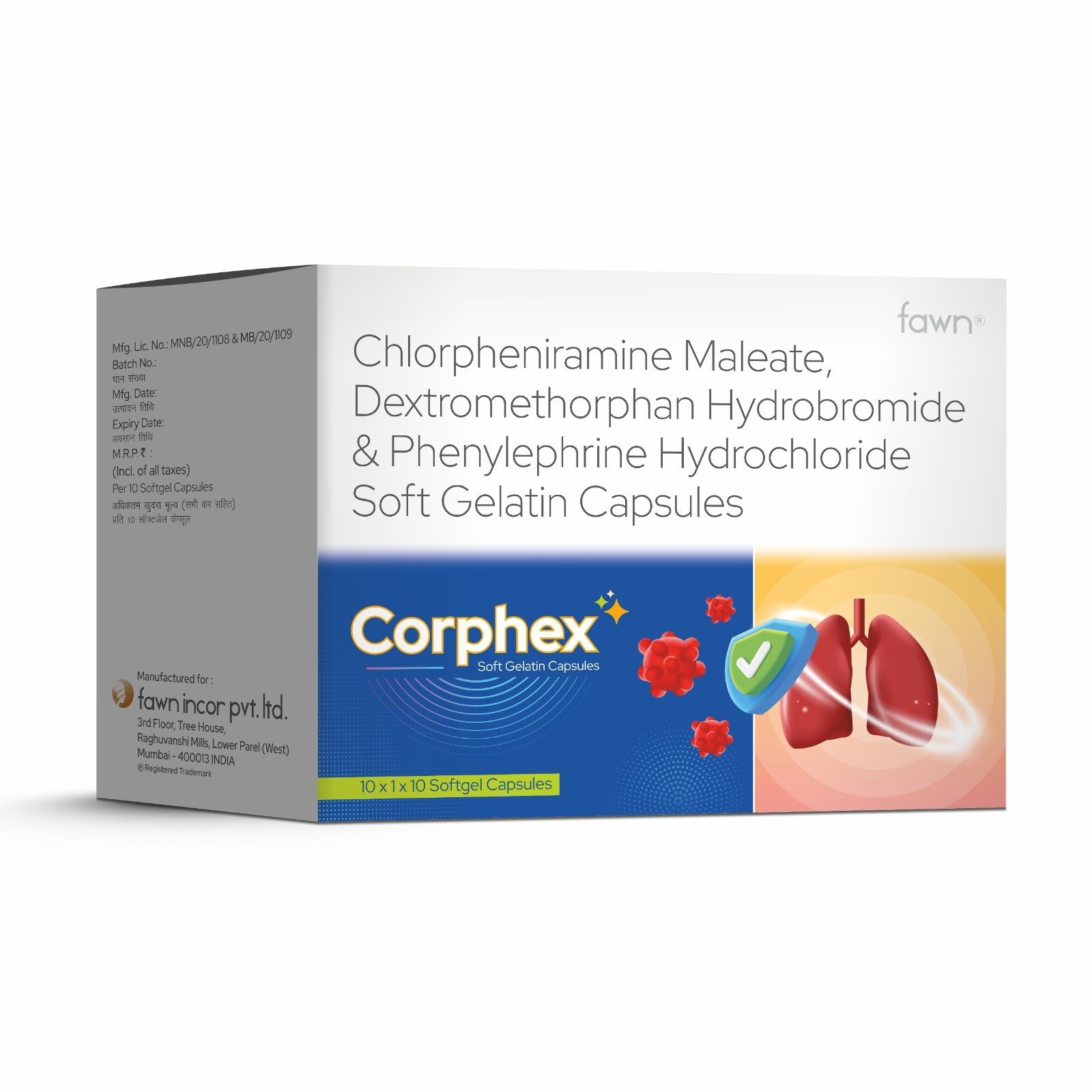 Dextromethorphan Hydrobromide, Chlorpheniramine Maleate & Phenylephrine HCL Soft Gelatin Capsules - CORPHEX Soft Gelatin Capsules - Fawn Incor