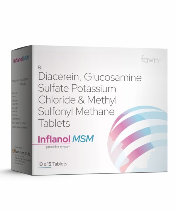 Diacerein, Glucosamine Sulphate Potassium Chloride & Methylsulfonylmethane Tablets - INFLANOL MSM - Fawn Incor