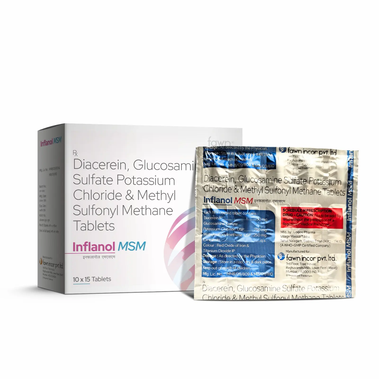 Diacerein, Glucosamine Sulphate Potassium Chloride & Methylsulfonylmethane Tablets