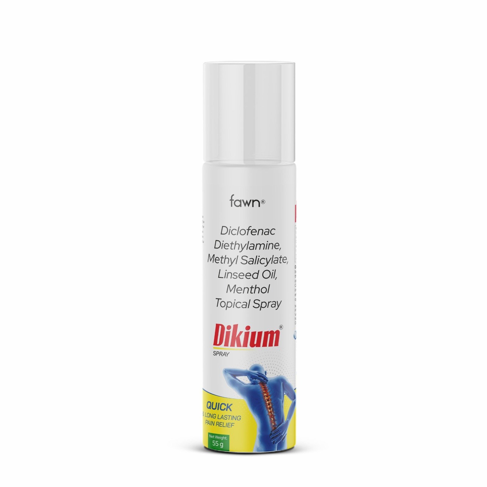 Diclofenac Diethylamine, Methyl Salicylate, Linseed Oil & Menthol Topical Spray - DIKIUM Spray - Fawn Incor