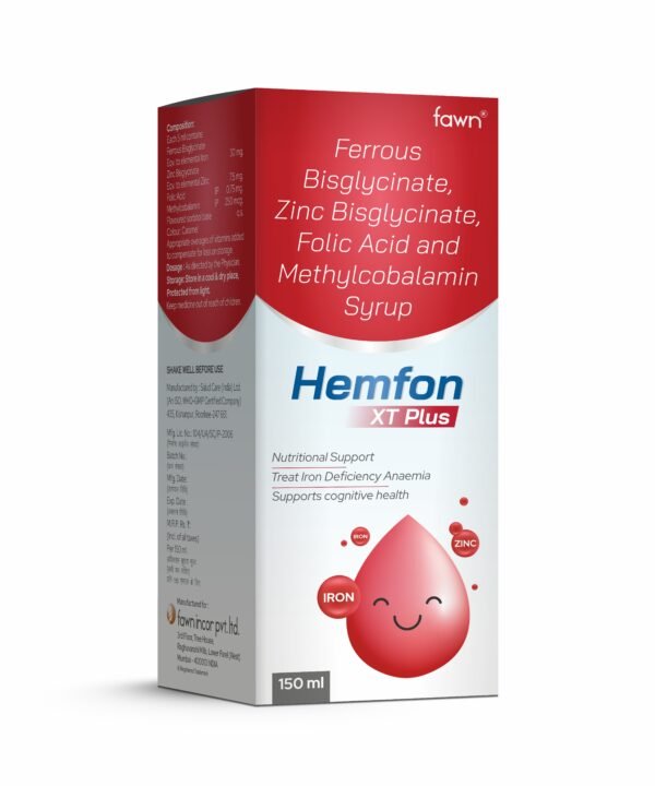 Ferrous Bisglycinate, Zinc Bisglycinate, Folic Acid & Methylcobalamin Syrup -HEMFON XT PLUS - Fawn Incor
