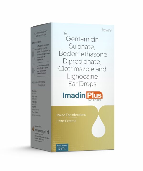 Gentamicin Clotrimazole Lignocaine HCL & Beclomethasone Dipropionate Ear Drops - IMADIN PLUS