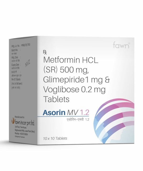 Glimepiride 1 mg + Metformin 500 mg + Voglibose 0.2 mg ER Tablets - ASORIN MV 1.2 Tablets