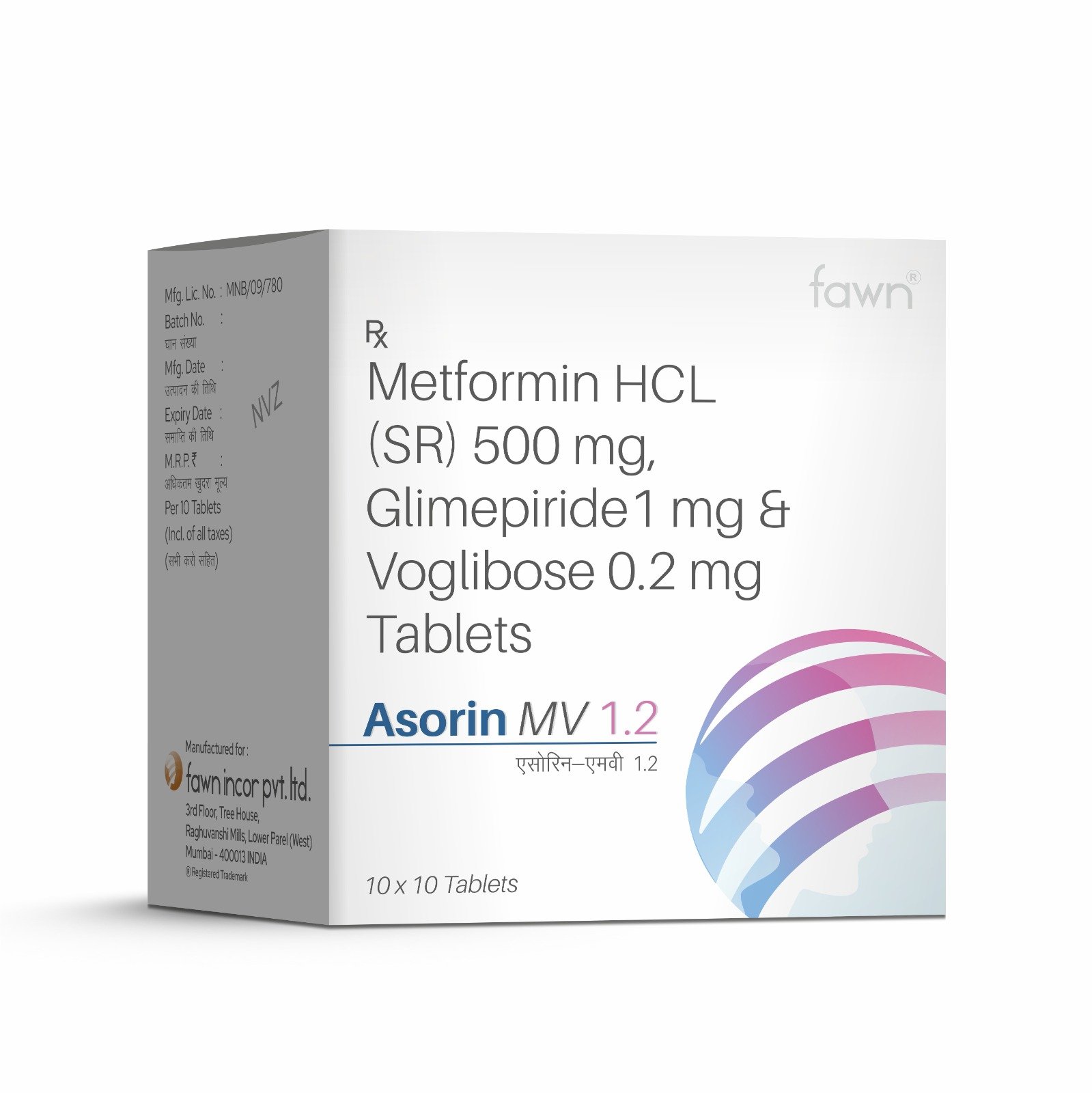 Glimepiride 1 mg + Metformin 500 mg + Voglibose 0.2 mg ER Tablets - ASORIN MV 1.2 Tablets