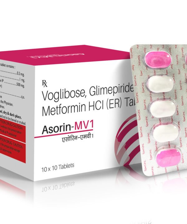 Glimepiride 1 mg + Metformin 500 mg + Voglibose 0.3 mg Tablets - ASORIN MV1 Tablets