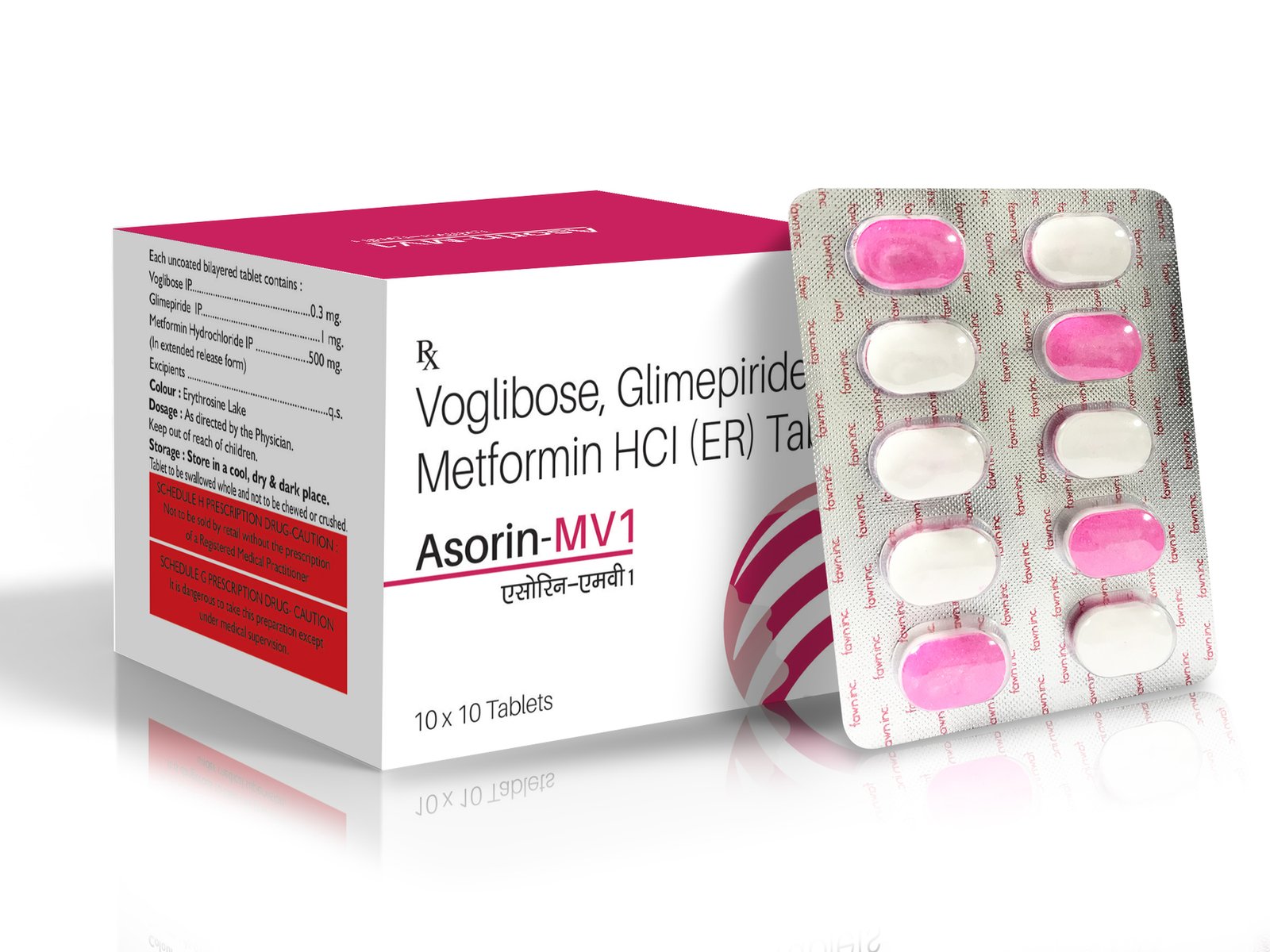 Glimepiride 1 mg + Metformin 500 mg + Voglibose 0.3 mg Tablets - ASORIN MV1 Tablets