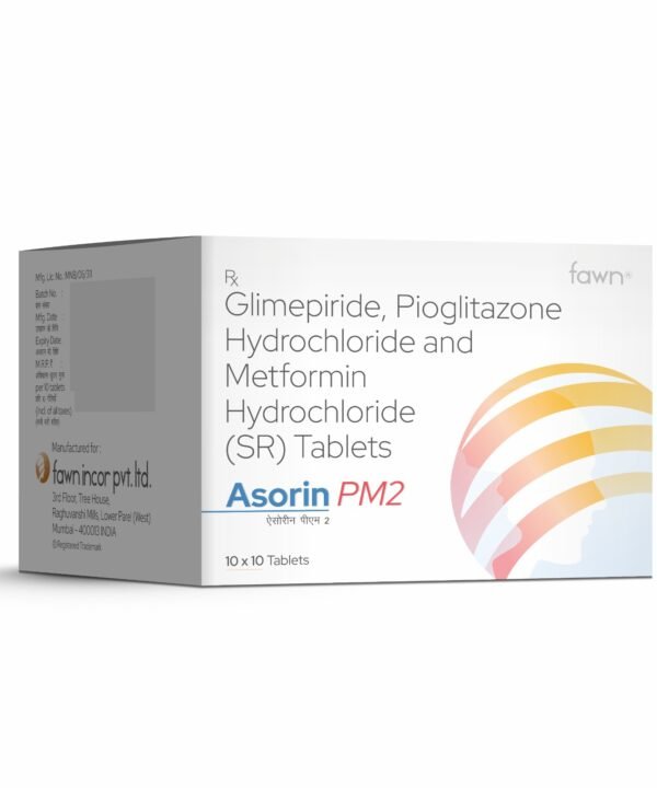 Glimepiride Pioglitazone Hydrochloride & Metformin Hydrochloride (SR) Tablets - ASORIN PM 2 Tablets - Fawn Incor