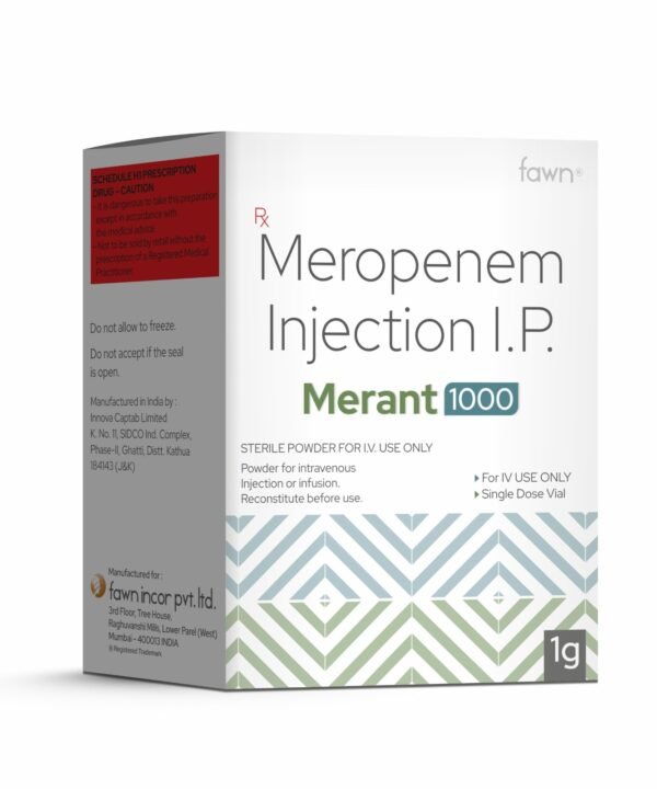 Meropenem Injection IP - MERANT 1000 - Fawn Incor