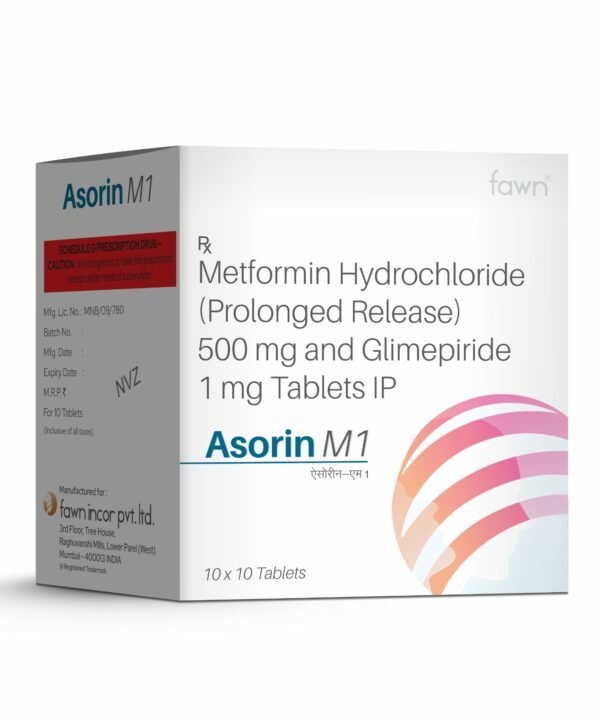 Metformin Hydrochloride Prolonged Release & Glimepiride Tablets IP - ASORIN M1 Tablets - Fawn Incor