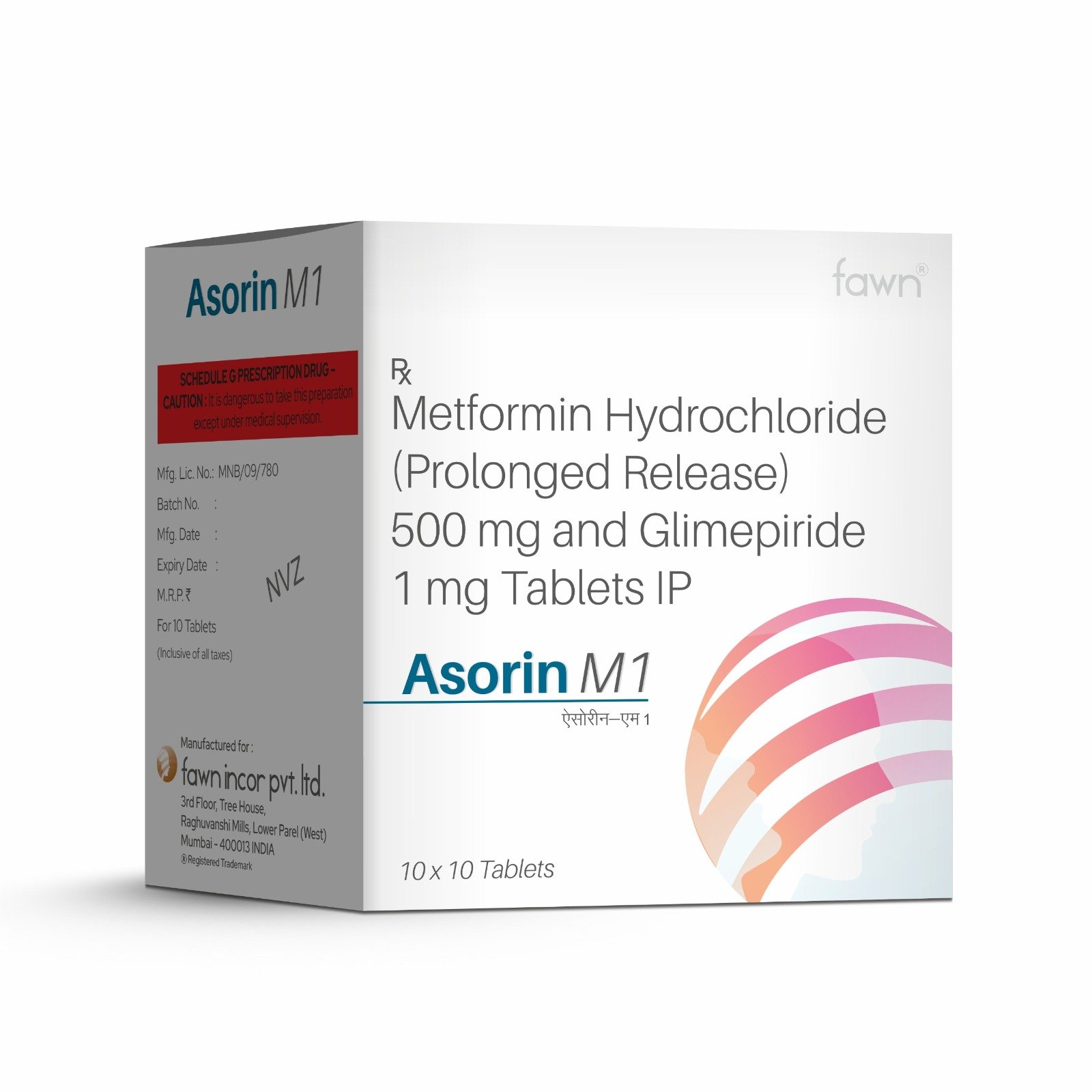 Metformin Hydrochloride Prolonged Release & Glimepiride Tablets IP - ASORIN M1 Tablets - Fawn Incor