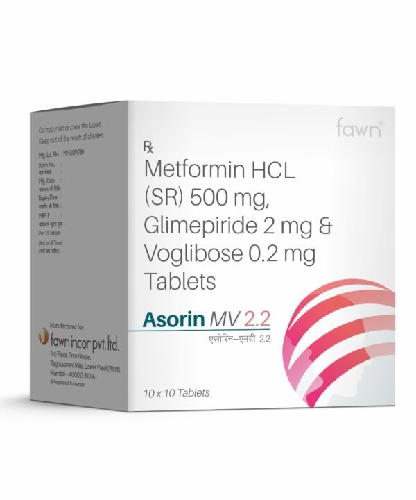 Metformin Hydrochloride SR + Glimepiride + Voglibose Tablets - ASORIN MV 2.2 Tablets