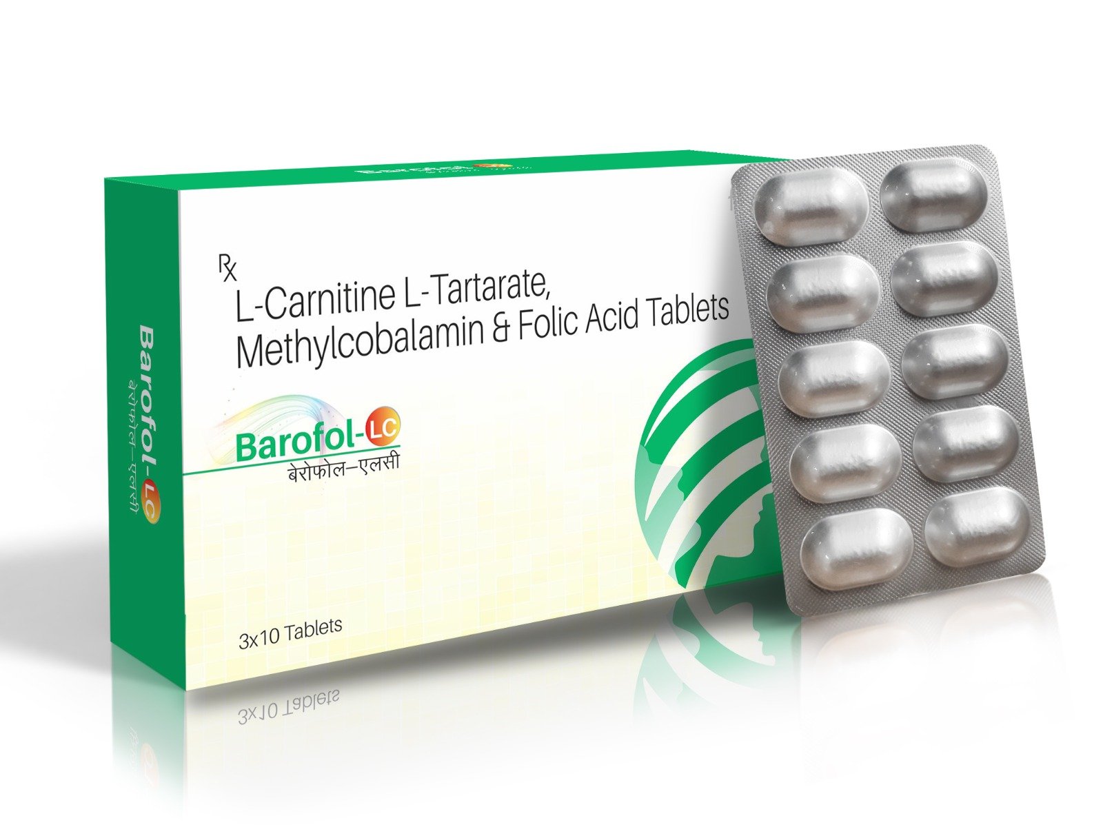 Methylcobalamin 1500 mcg + L-Carnitine L-Tartrate 500mg + Folic Acid 1.5mg Tablets - BAROFOL LC