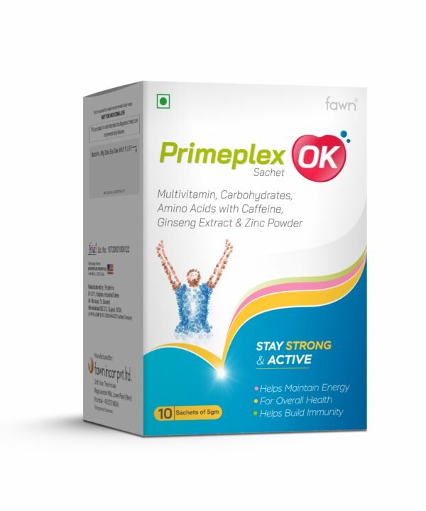 Multivitamin + Carbohydrates + Amino Acid With Caffeine + Ginseng Extract & Zinc Powder - PRIMEPLEX OK Sachets - Fawn Incor