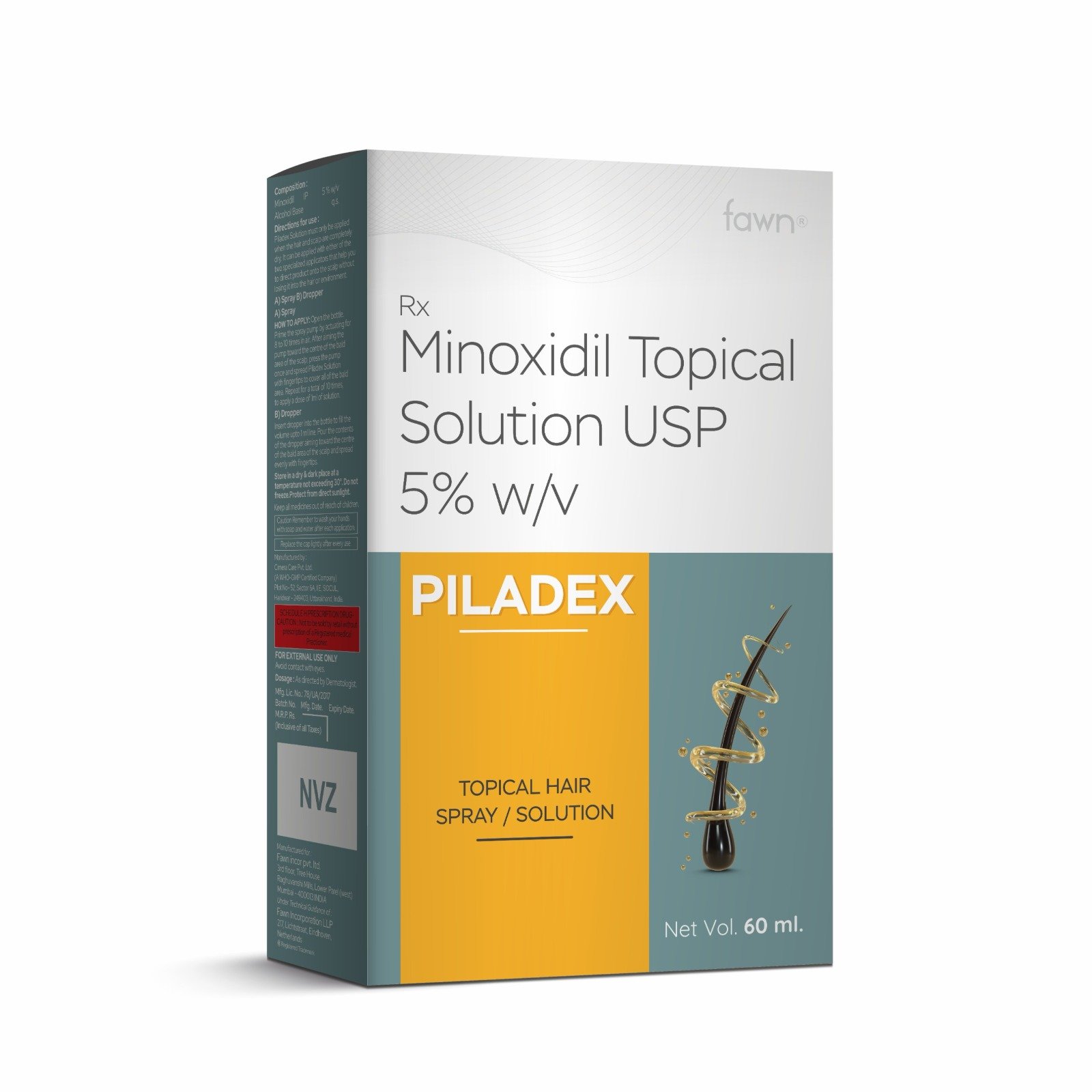 Minoxidil Topical Solution USP 5% - PILADEX Solution - Fawn Incor