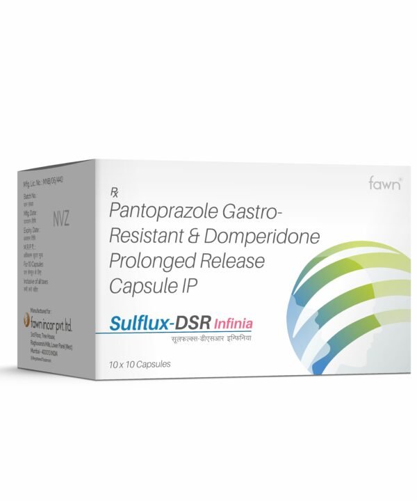 Pantoprazole Gastro Resistant & Domperidone Prolonged Release Capsules IP - SULFLXU DSR (infinia) - Fawn Incor