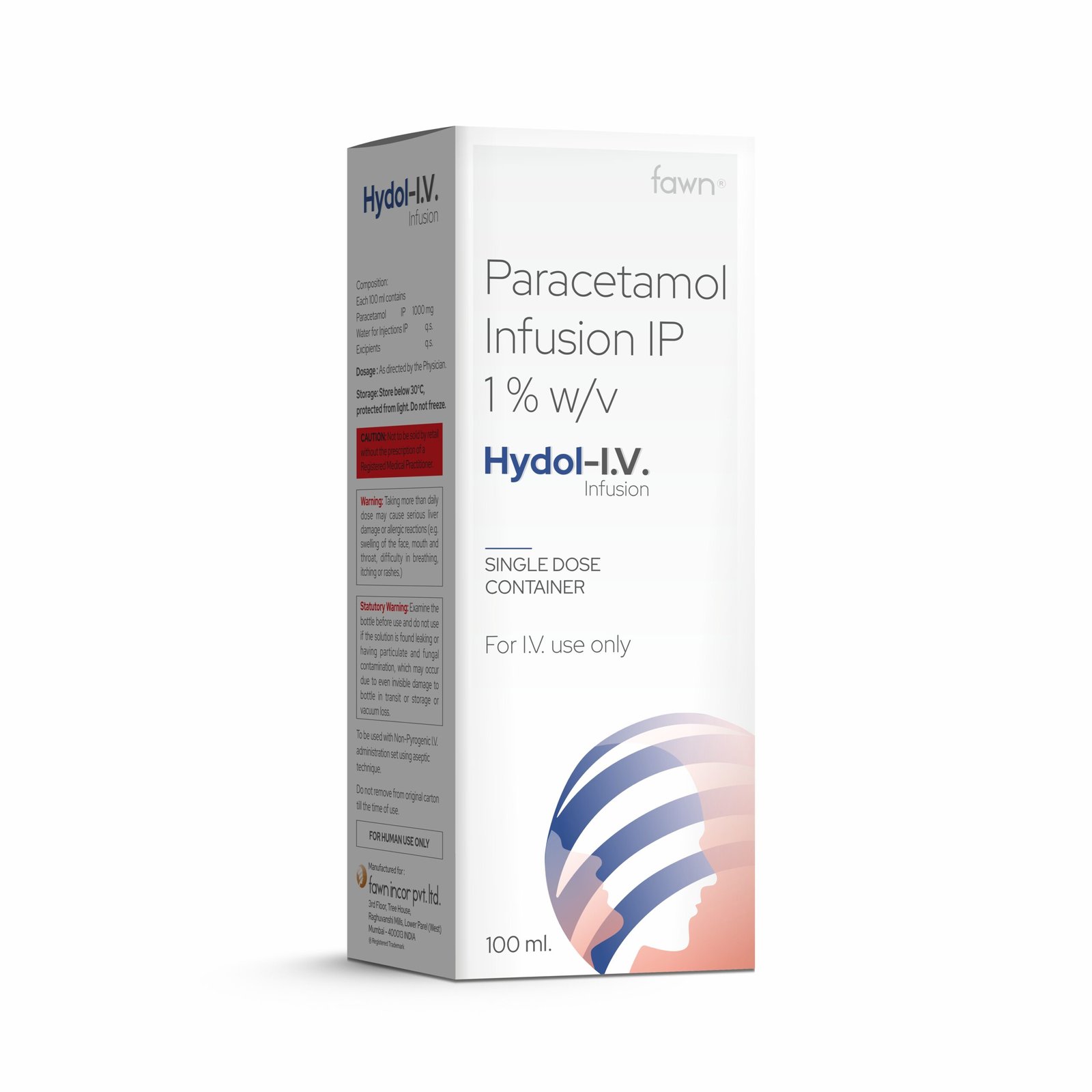 Paracetamol Infusion IP 1.0% wv - HYDOL I.V - Fawn Incor