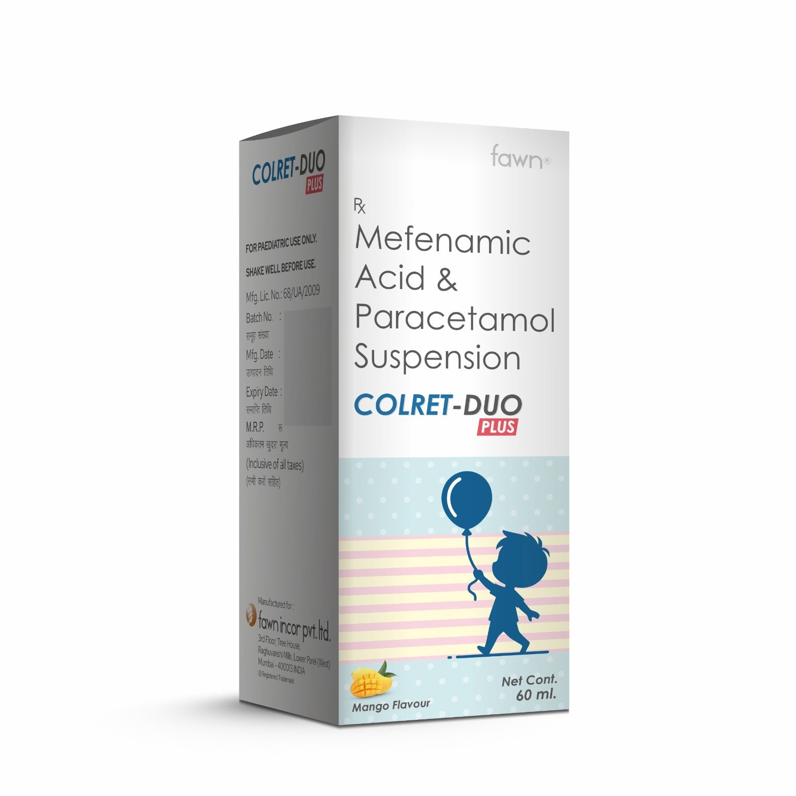 Paracetamol & Mefenamic Acid Oral Suspension - COLRET DUO PLUS Suspension - Fawn Incor