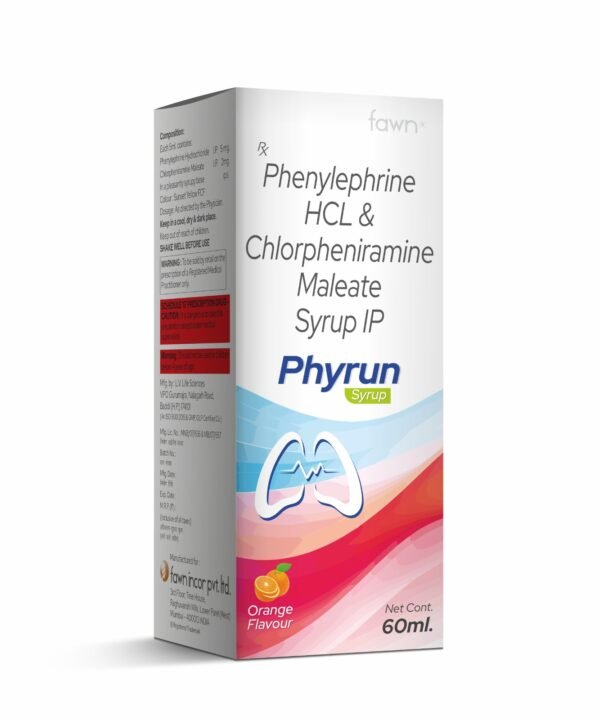 Phenylephrine Hydrochloride & Chlorpheniramine Maleate Syrup IP - PHYRUN Syrup - Fawn Incor