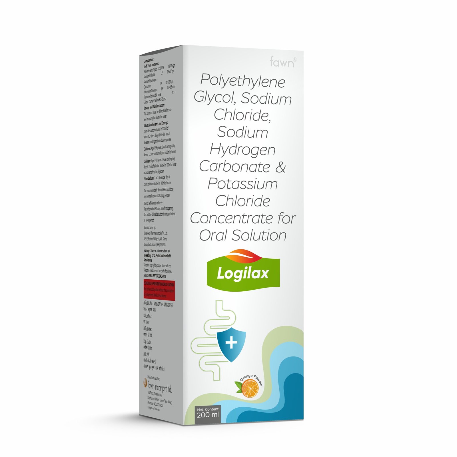 Polyethylene Glycol with Sodium Chloride, Sodium Hydrogen Carbonate, and Potassium Chloride oral solution - LOGILAX Solution - Fawn Incor