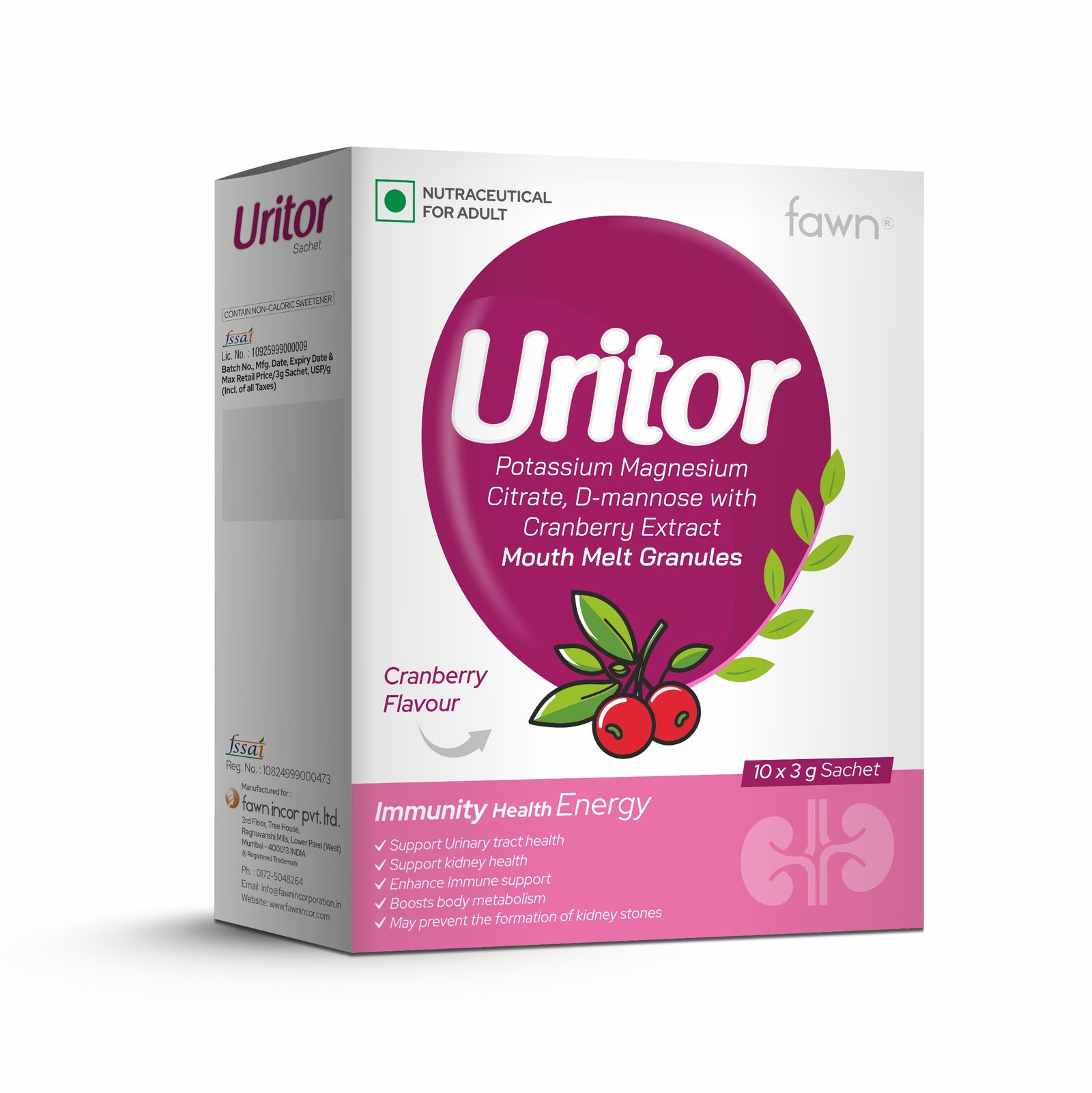 Potassium Magnesium Citrate, D-Mannose & Cranberry Extract Sachets - URITOR Sachets