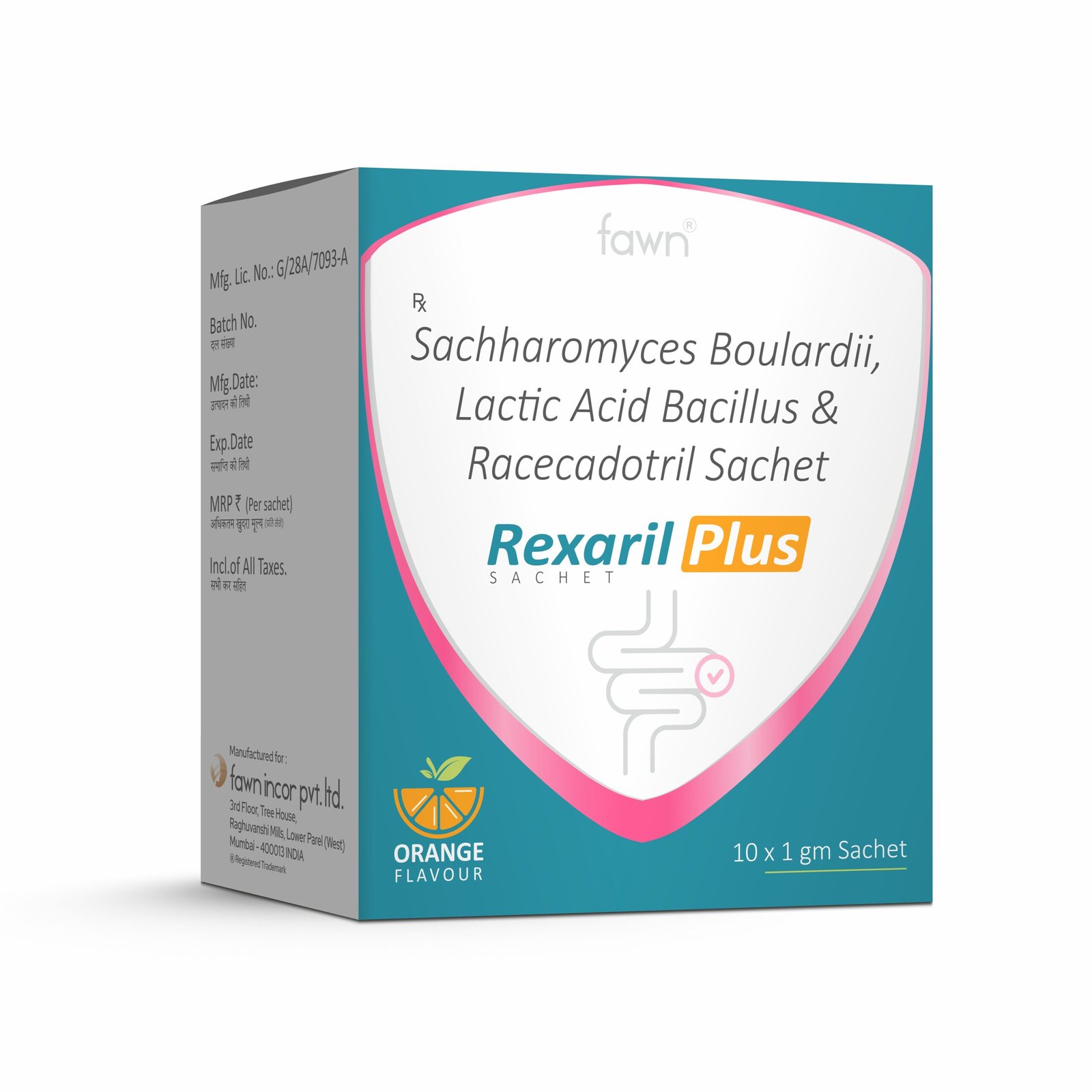 Saccharomyces Boulardii Lactic Acid Bacillus & Racecadotril Sachet - REXARIL PLUS - Fawn Incor