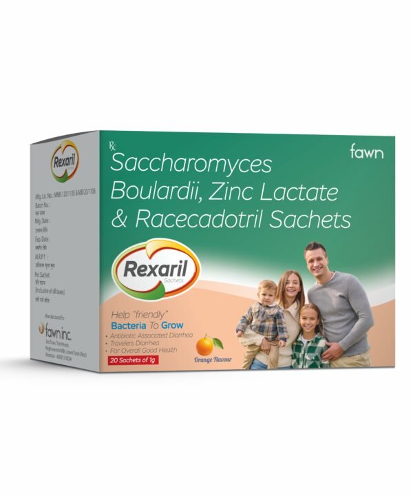 Saccharomyces Boulardii Zinc Lactate Racecadotril Sachet - REXARIL Sachet - Fawn Incor