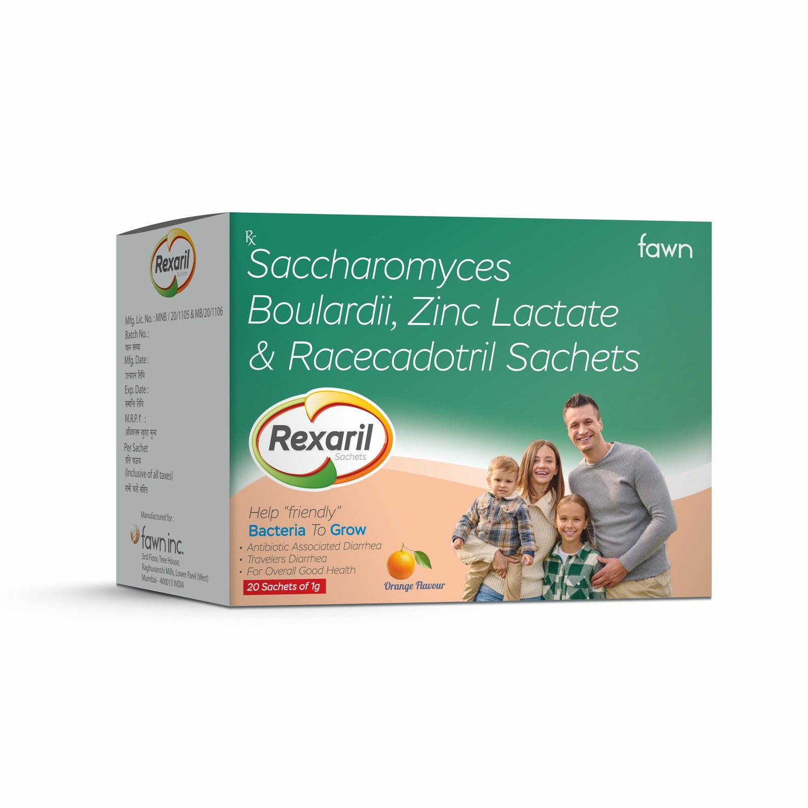 Saccharomyces Boulardii Zinc Lactate Racecadotril Sachet - REXARIL Sachet - Fawn Incor