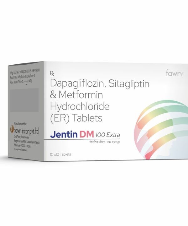 Sitagliptin 100 Mg + Dapagliflozin 10 Mg + Metformin 1000 Mg Tablets - JENTIN DM 100 EXTRA