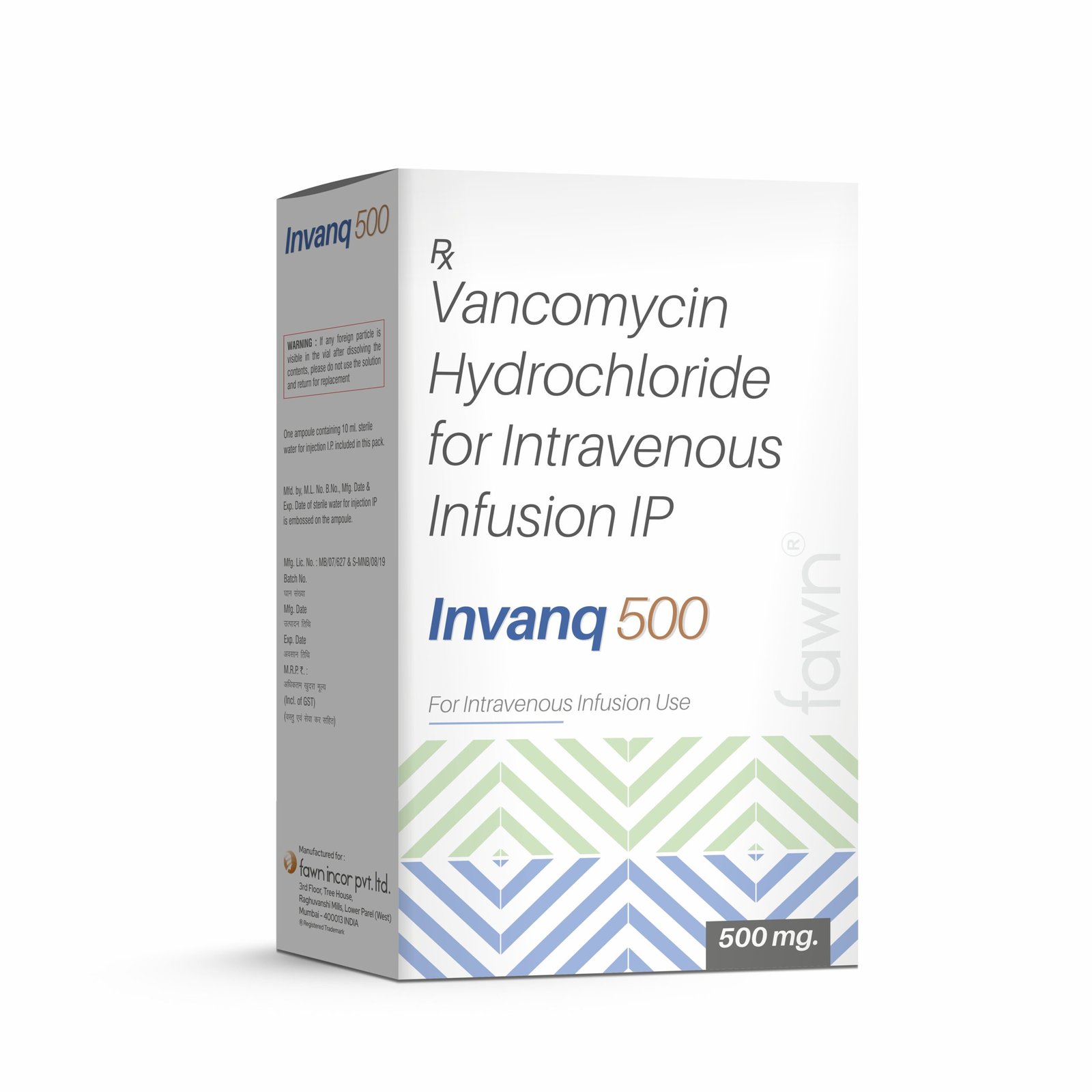 Vancomycin Hydrochloride for Intravenous Infusion IP 500 Mg - INVANQ 500 - Fawn Incor