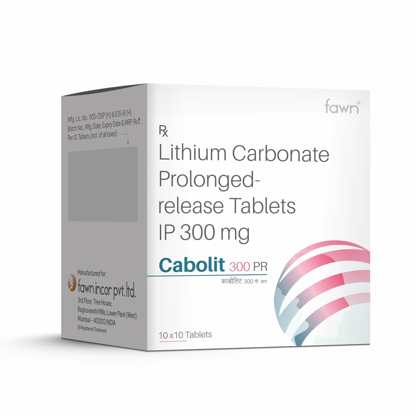 Lithium Carbonate 300 MG Prolonged Release Tablets - CABOLIT 300 PR Tablets - Fawn Incor