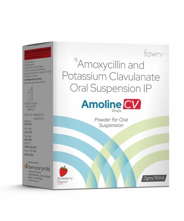 Amoxicillin and Potassium Clavulanate Oral Suspension Ip (Strawberry Flavour) - AMOLINE CV Drops